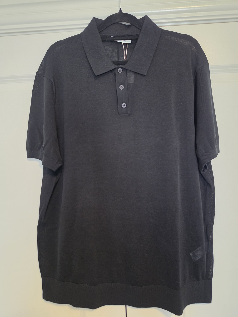 ZARA MEN'S ULTRA-FINE KNIT POLO SHIRT COTTON MULBERRY SILK BLEND BLACK SIZE L